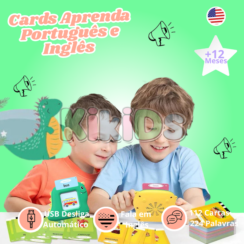 Cards Infantil ''Aprenda Português e Inglês Dino''