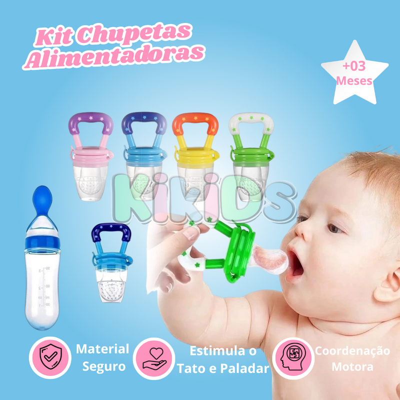 Kit Chupeta Alimentadora e Mamadeira De Alimentação KikiDs